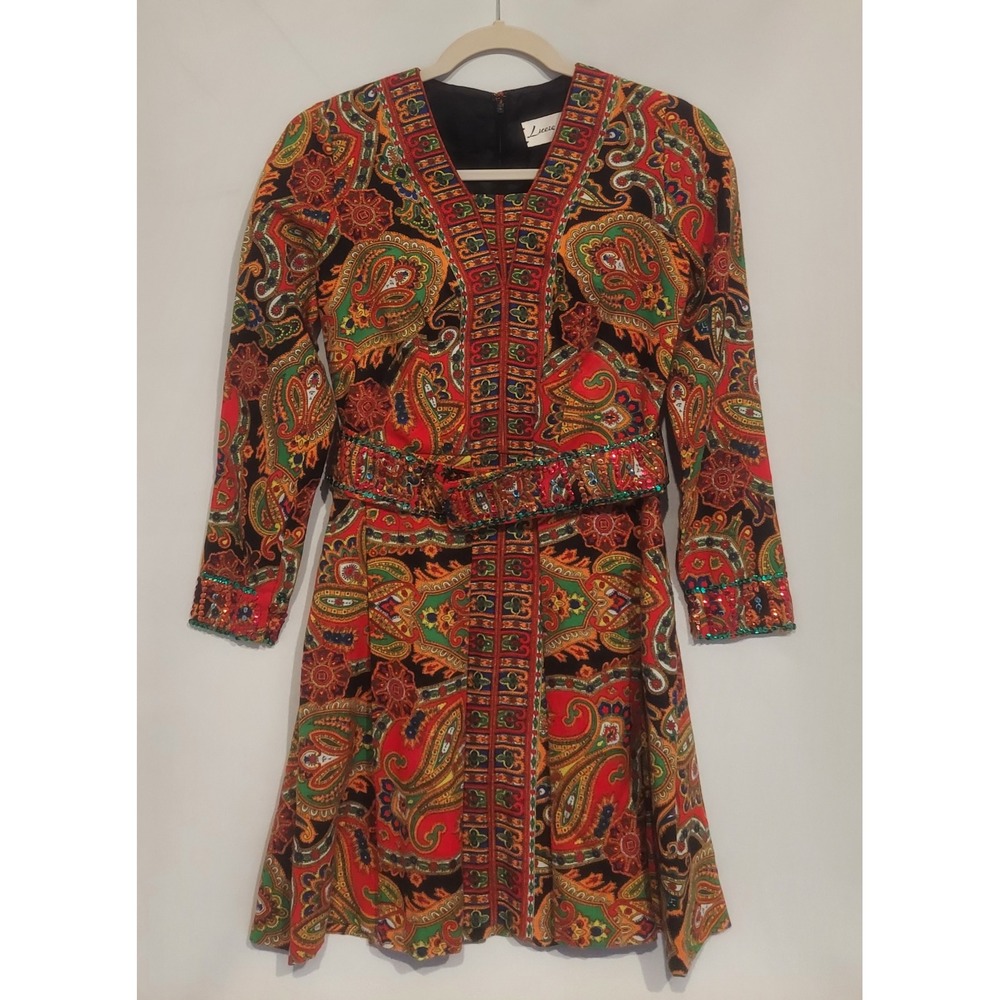 Lillie Rubin Vintage 1960's Womens Psychedelic Paisley Mini Dress Size Small